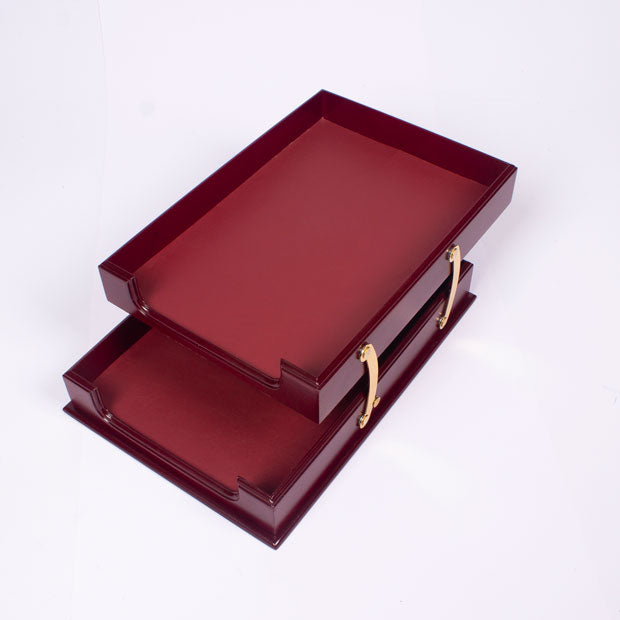 MOOG Premium Wooden Double Document Tray - Office Desk Organizer for Files, Papers, and Documents - Perfect for Home Office, Workstation, and Professional Workspaces