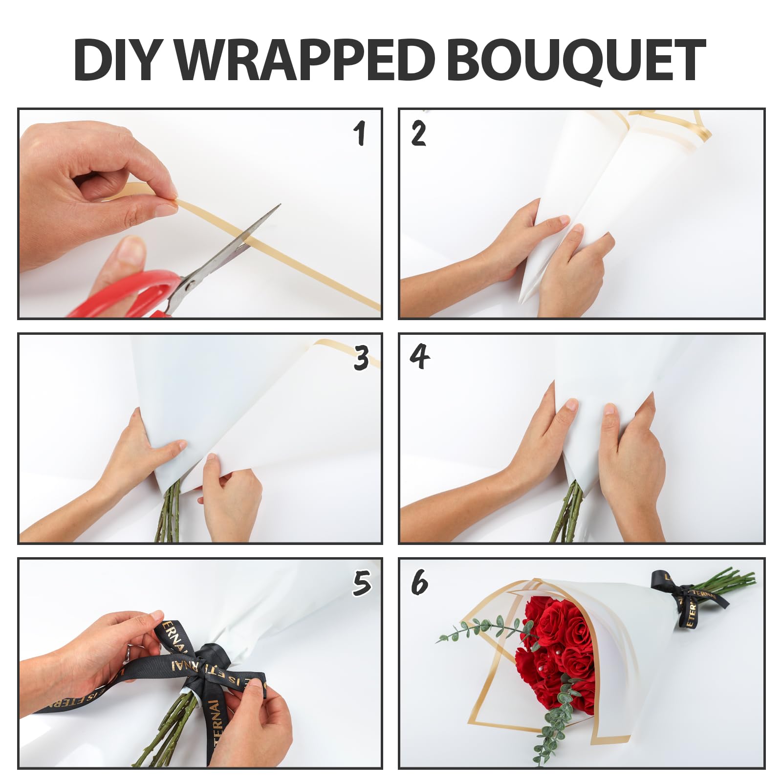 20 Sheet Waterproof Floral Wrapping Paper - Premium Bouquet Packaging for Wedding, Birthday Gifts & DIY Crafts | Florist Supplies for Fresh Flowers, Gift Presentation & Party Decorations (White)