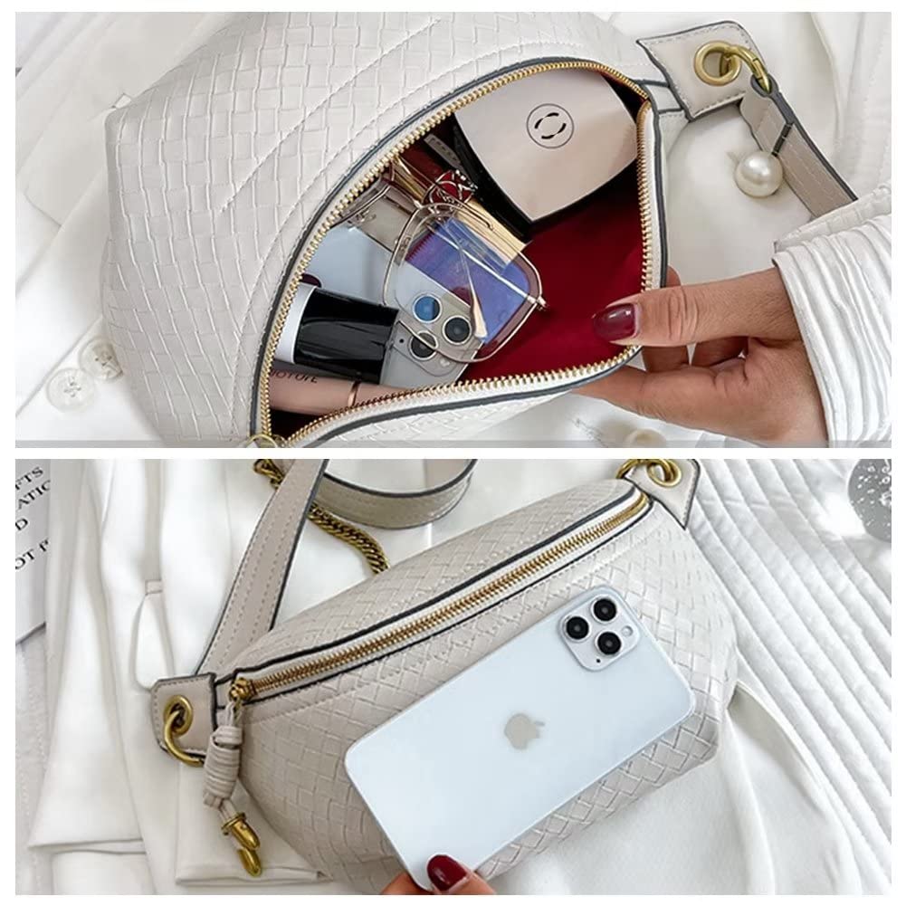 Women's PU Leather Crossbody Fanny Pack - Stylish Shoulder Bag with Weave Design for Travel, Running, and Everyday Use