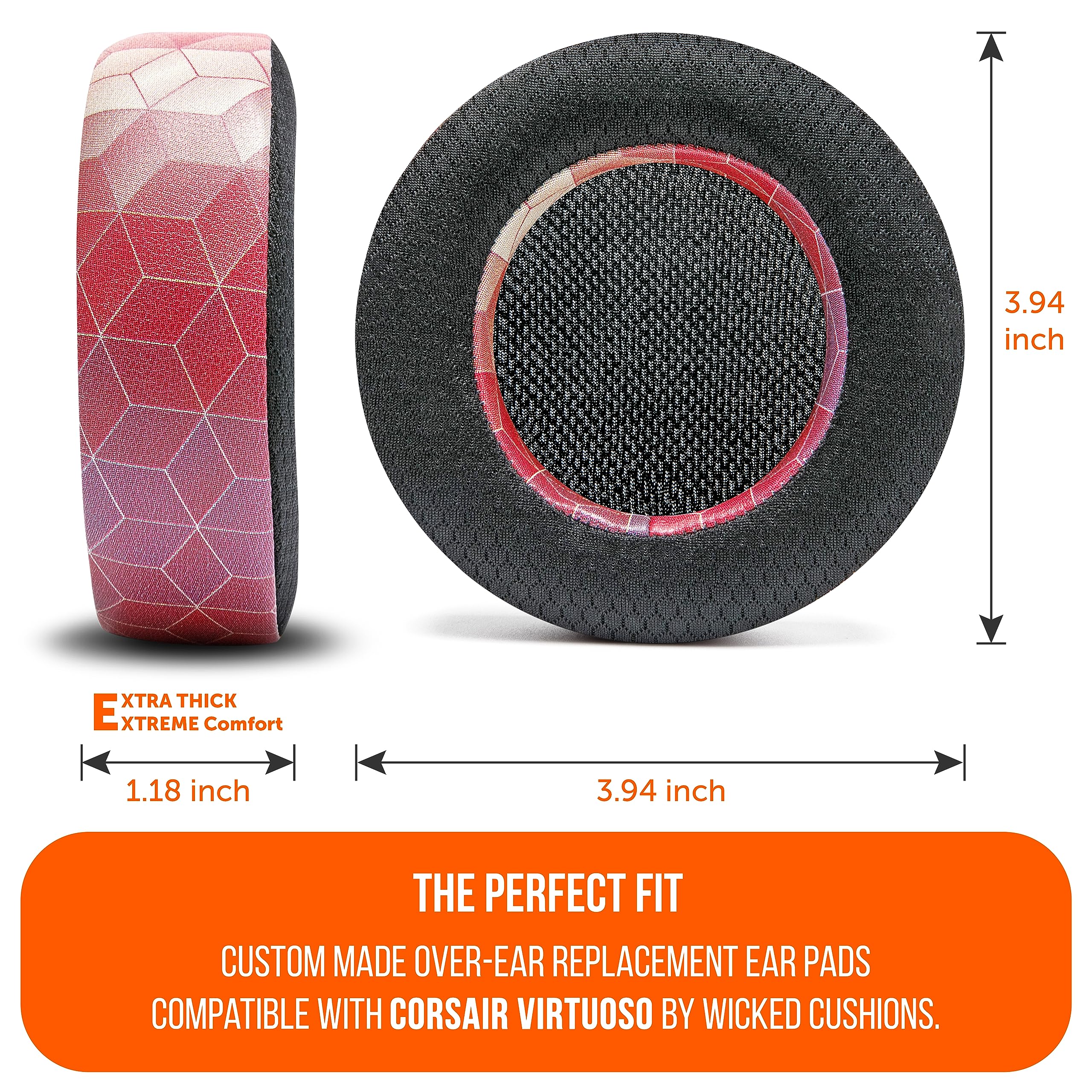 Wicked Cushions WC Freeze Virtuoso Cooling Gel Ear Pads for Corsair Virtuoso Gaming Headset - Enhanced Thickness & Noise Isolation - Hex Red | Perfect for Long Gaming Sessions & Hot Climates