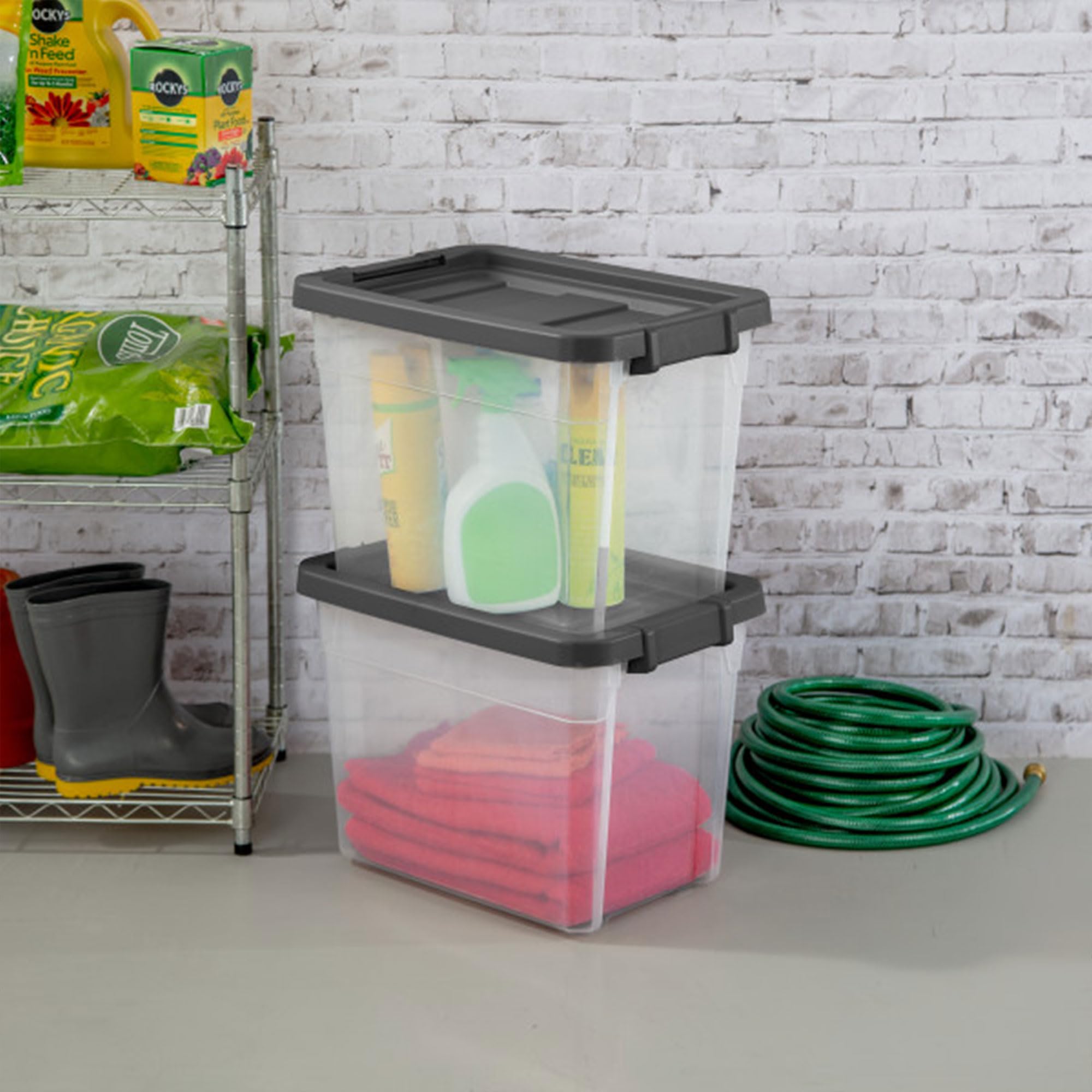 Sterilite 18-Pack 30 Quart Clear Plastic Storage Bins with Secure Latching Lids - Modular Stackable Organizer for Home, Office & Garage Storage Solutions - Perfect for Clothes, Toys, Seasonal Decor & More