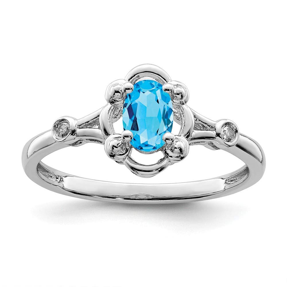 925 Sterling Silver Swiss Blue Topaz & Diamond Ring for Engagement