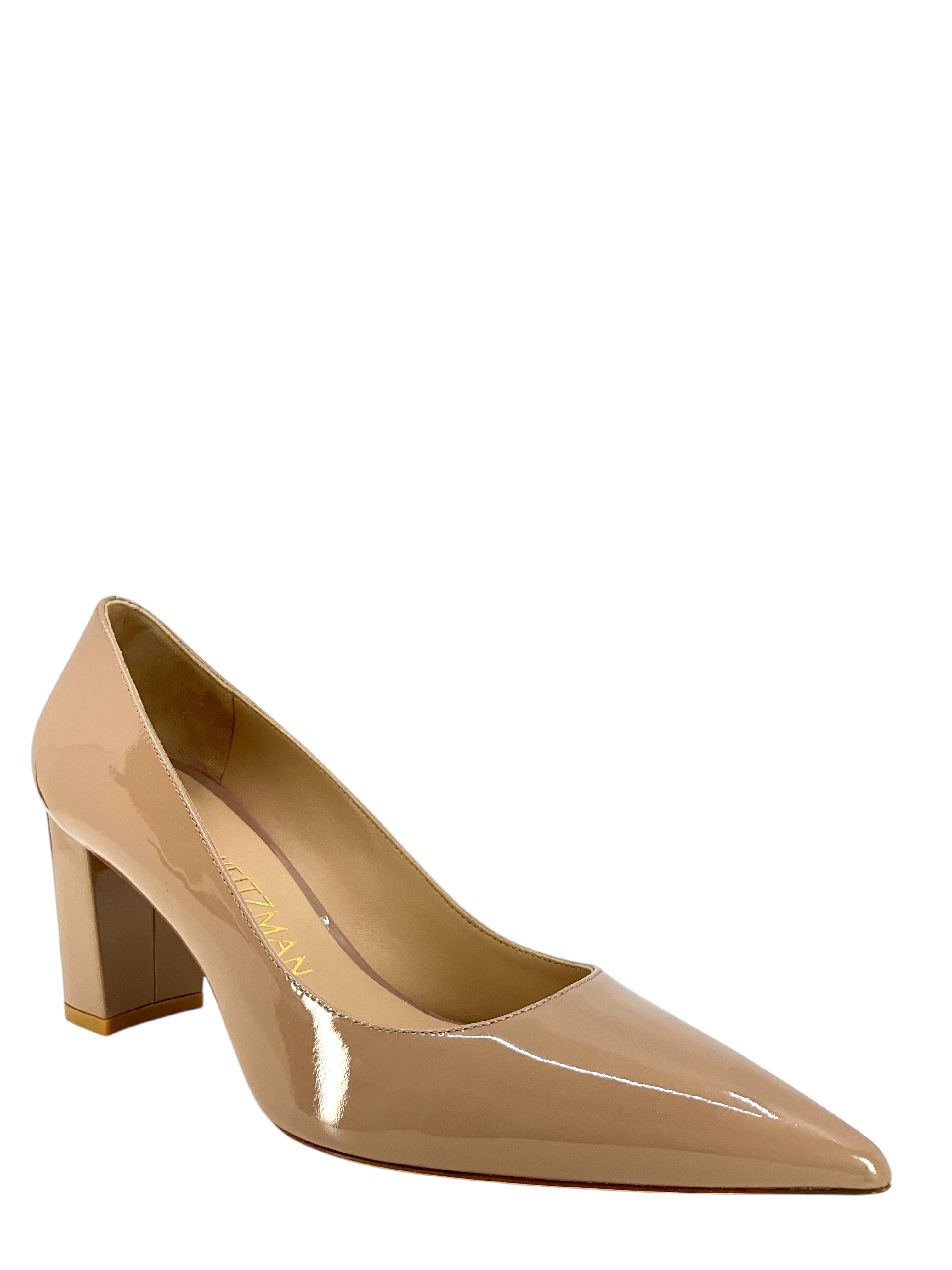 Stuart Weitzman Women's 75mm Block Heel Pump Shoes - Size 8.5 | Classic Pointed Toe Pumps for Office, Wedding & Evening Events