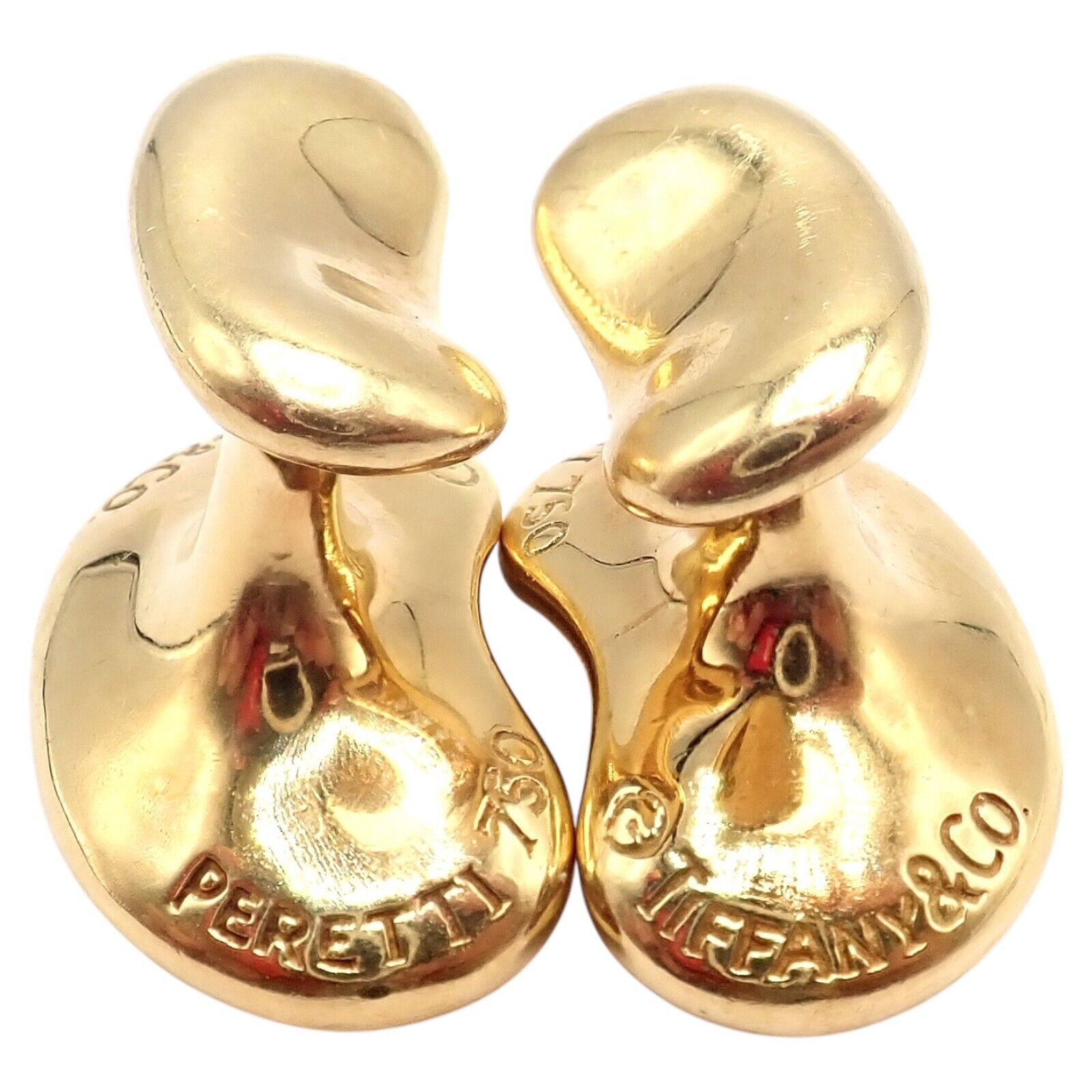 Vintage Tiffany & Co Peretti 18k Yellow Gold Extra Large Bean Cufflinks - Rare Collectible Men's Jewelry for Formal Events & Luxury Gifts