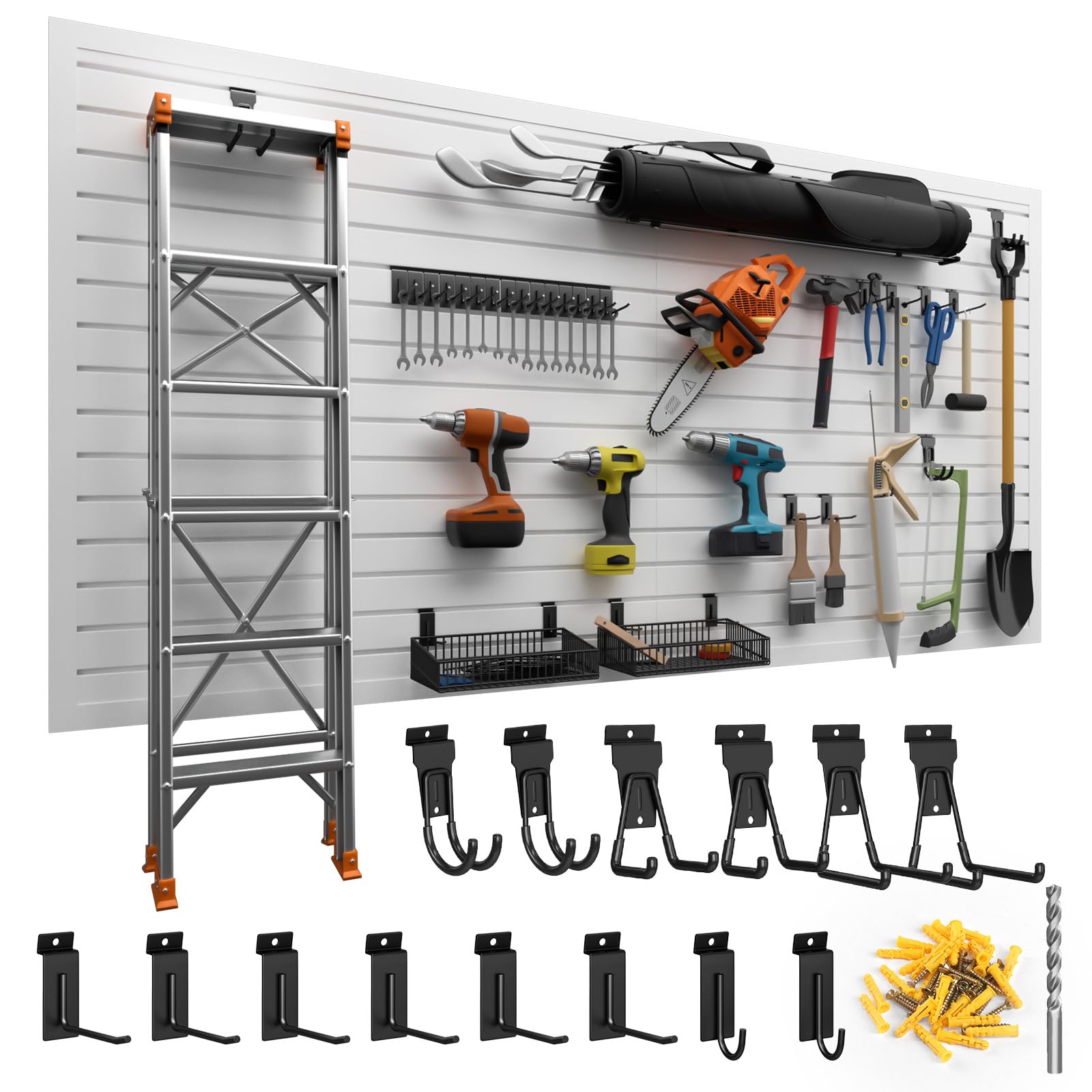 Duzzy PVC Slatwall Panels - 4' x 8' White Garage Wall Storage System with Hooks & Hangers | Perfect for Garage Organization, Retail Displays & Home Storage Solutions