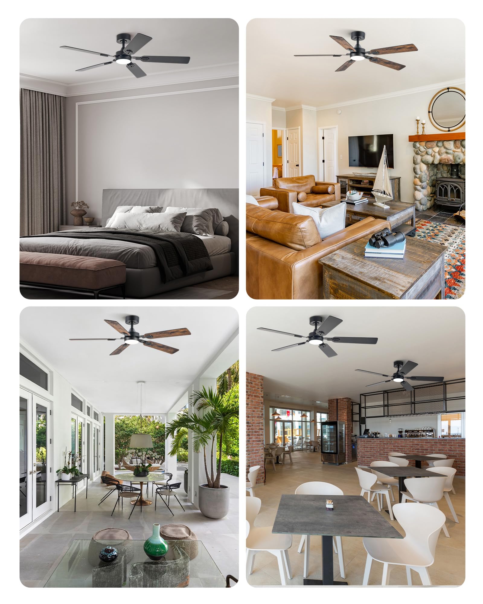 VONLUCE 52 Inch Smart Ceiling Fan with Light Kit, Remote Control, 5 Blades, Dual Finish DC Motor, Reversible & Silent 6-Speed - Perfect for Bedroom, Living Room, Study, and Home Office