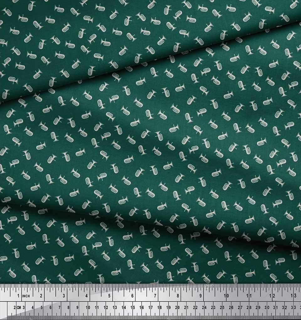 Soimoi Moss Georgette Brown Fabric by The Yard - 42 Inch Wide Printed Cotton Fabric with Tuba Musical Instrument Design for DIY Clothing, Dresses, and Home Decor Projects - Perfect for Musicians and Music Lovers