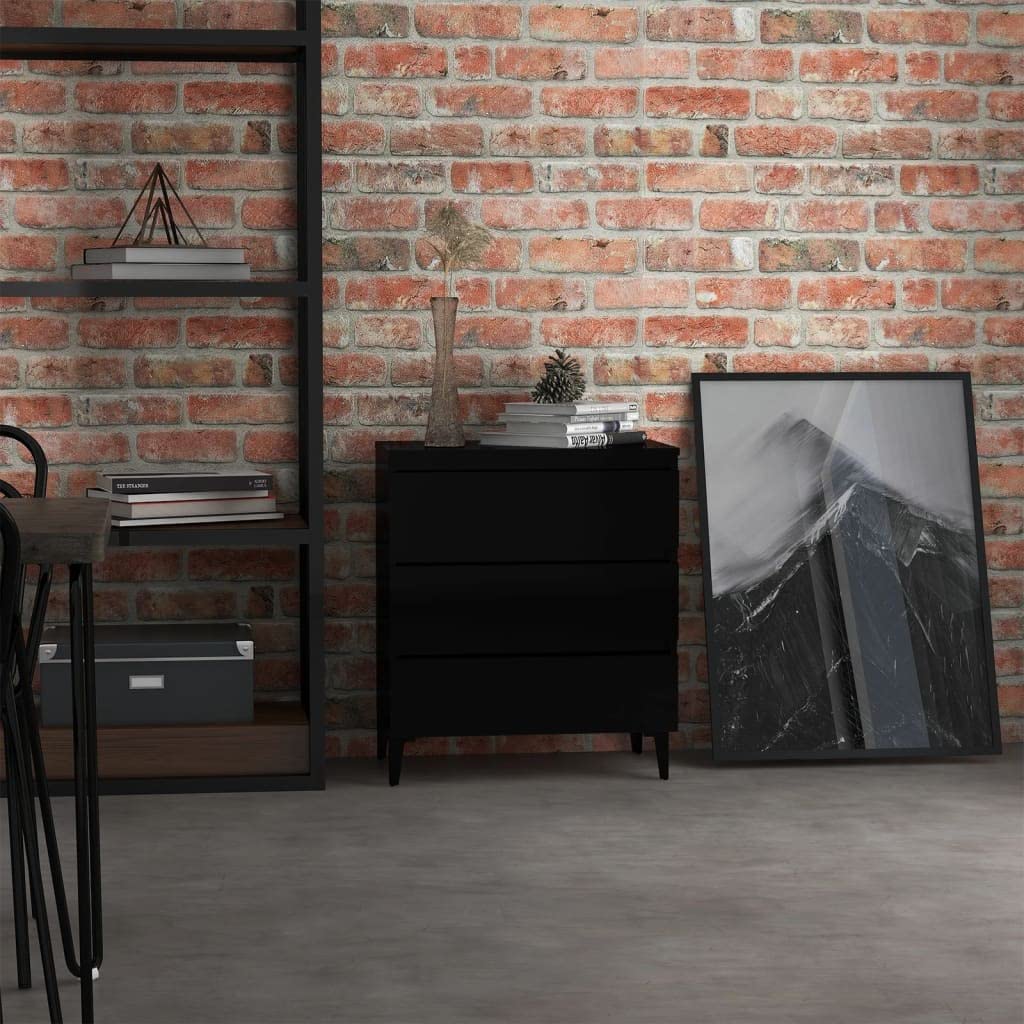 Modern Kitchen Storage Cabinet with Doors & Shelves - Buffet Pantry Sideboard for Dining Room, Bar, Liquor Storage - High Gloss Black Hutch Console Table (23.6