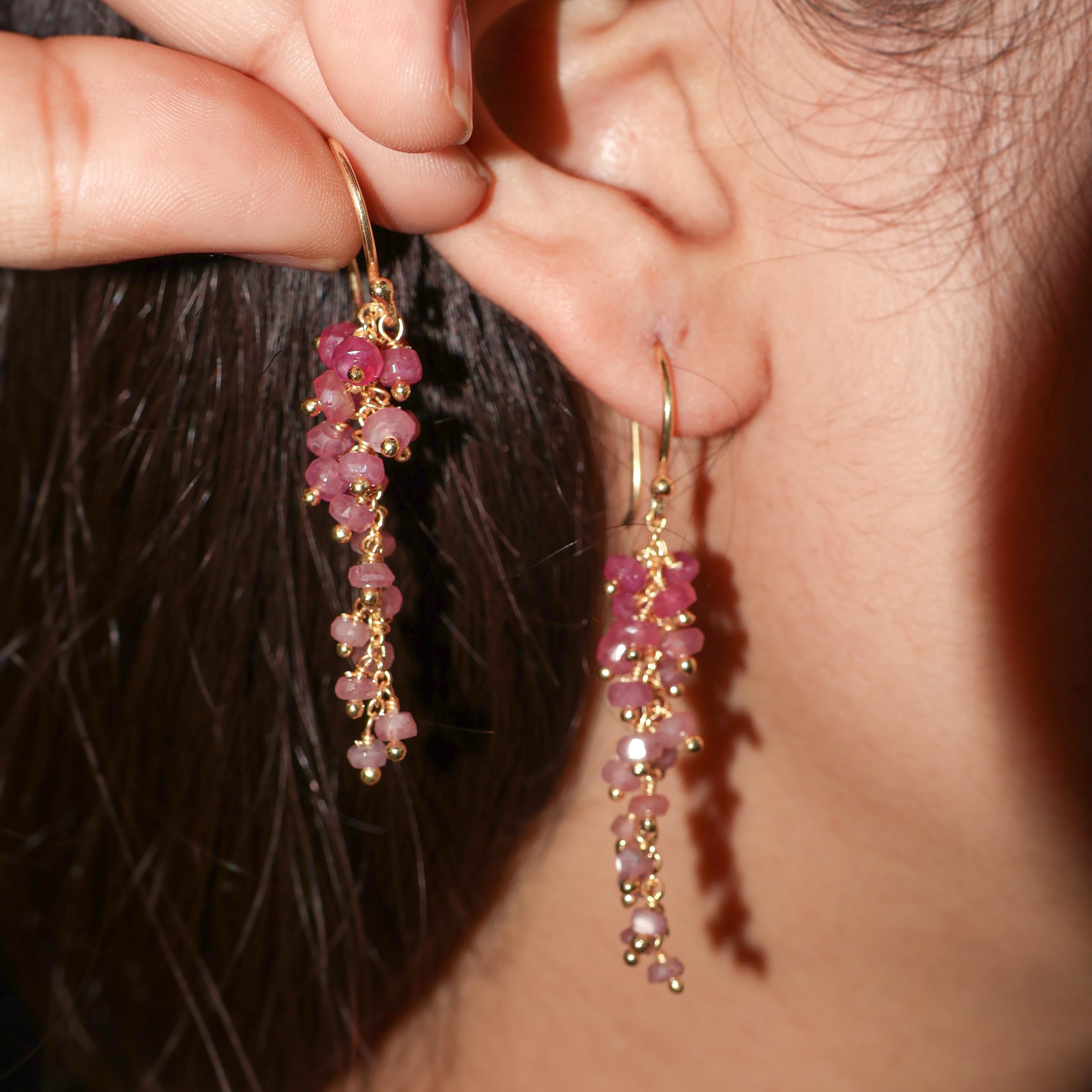 Natural Ruby Beaded Long Cluster Dangle Earrings for Women | Handmade Gemstone Jewelry | Elegant Boho Chic Accessories for Party, Wedding & Special Occasions