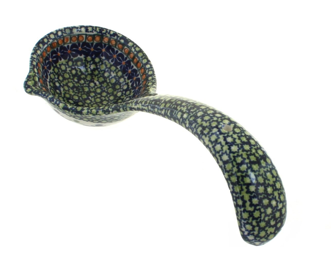 Handmade Blue Rose Polish Pottery Mosaic Soup Ladle - Elegant Kitchen Utensil for Serving Soups, Stews & Sauces - Perfect for Dinner Parties, Holiday Meals & Home Decor