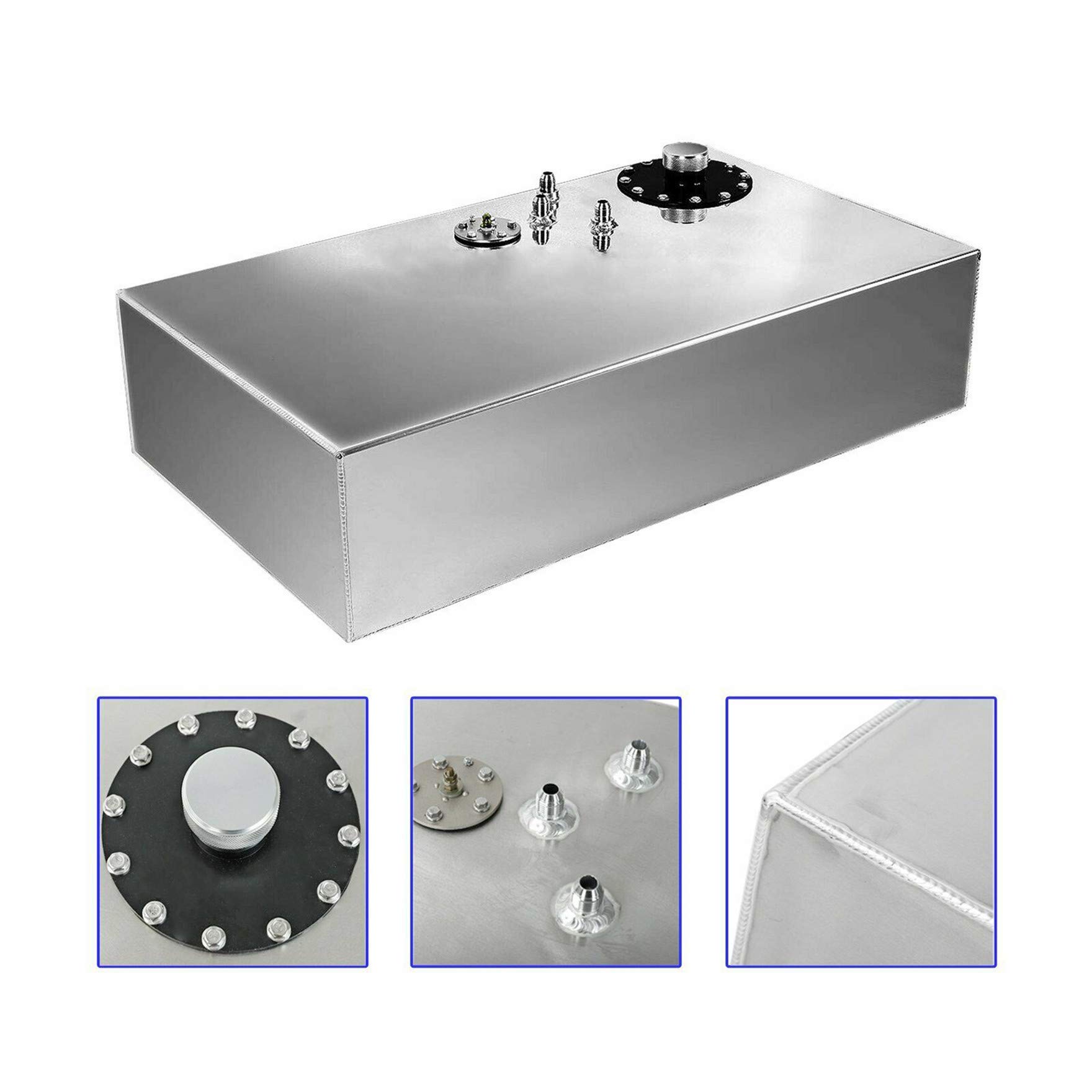 17 Gallon 64L Aluminum Racing Fuel Cell Gas Tank - Polished Top Feed Design with Cap & Level Sender - Perfect for Street Racing, Drift Cars & Track Performance
