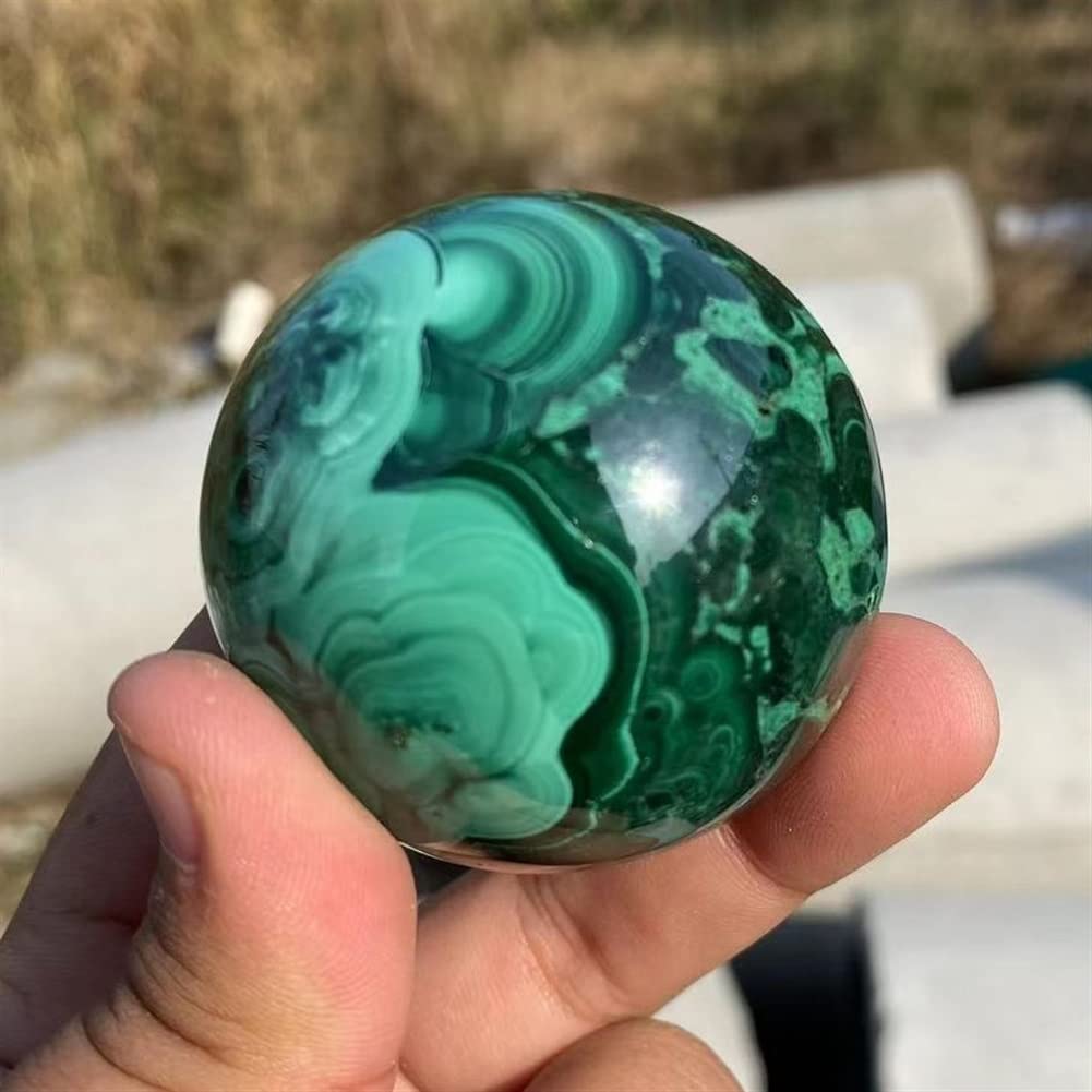 Natural Malachite Crystal Sphere - 4-4.5cm Polished Stone for Meditation, Reiki Healing, Feng Shui & Home Decor - Raw Green Ore for Energy Work & Spiritual Practices