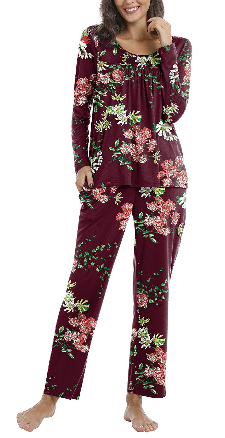 POPYOUNG Women's 2-Piece Fall Pajama Set - Soft Lounge Sleepwear with Pockets - Cozy PJS for Sleeping, Relaxing & Home Comfort