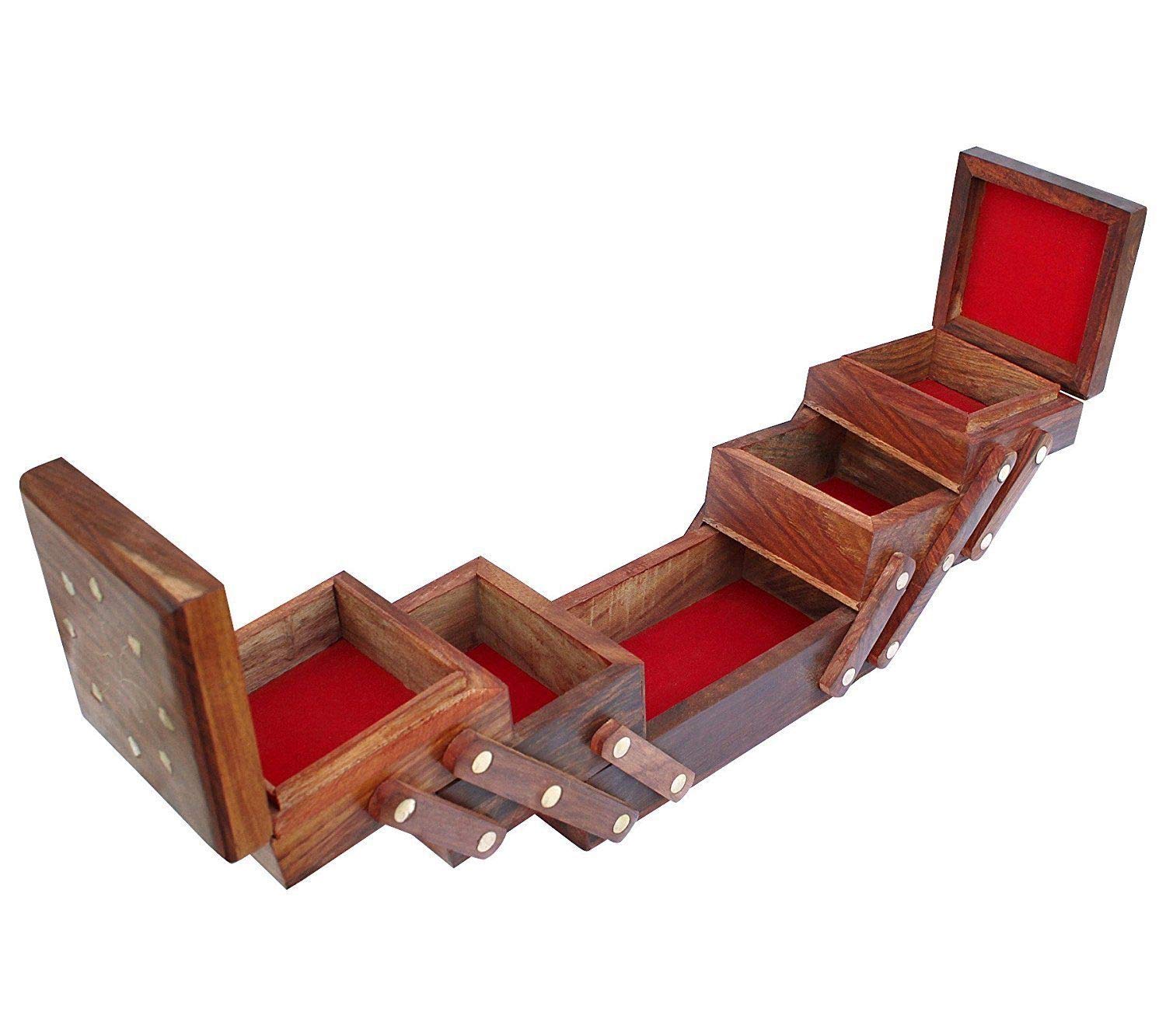 Handmade Vintage Wooden Jewelry Box - Piru Foldable Jewelry Organizer with Attractive Design | Perfect for Travel, Gift Giving & Home Storage