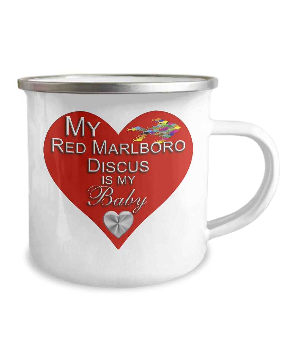 Premium Red Marlboro Discus Fish Tank Accessories for Aquarium Owners - 12 oz Enameled Stainless Steel Coffee Mug for Tea, Hot Chocolate & Camping - Perfect Gift for Fish Lovers, Parents & Pet Owners - Ideal for Home, Office & Outdoor Use