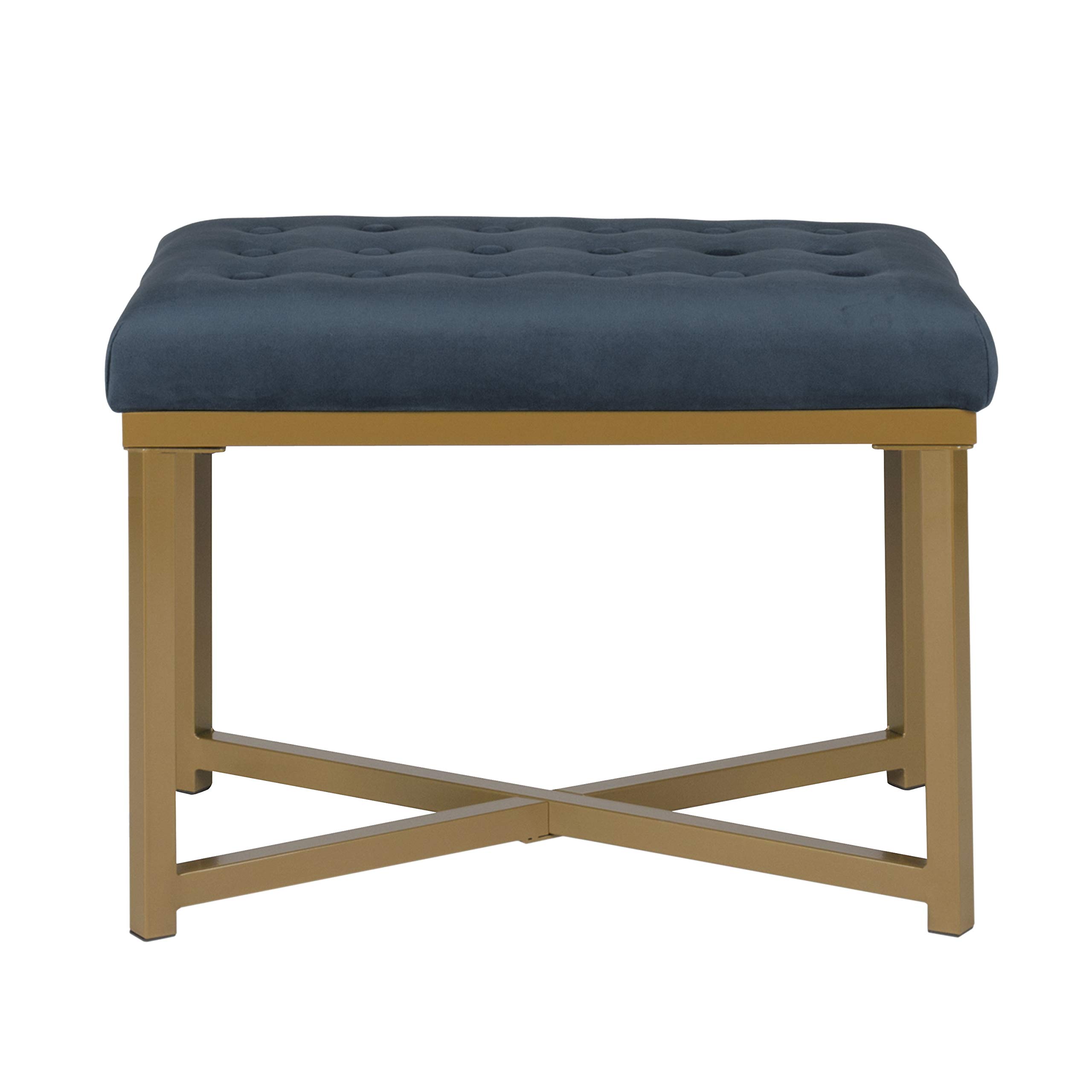 HomePop Velvet Upholstered Tufted Ottoman Bench - Dark Blue Storage Footstool for Living Room & Bedroom | Luxury Home Decor, Perfect for Extra Seating & Cozy Relaxation