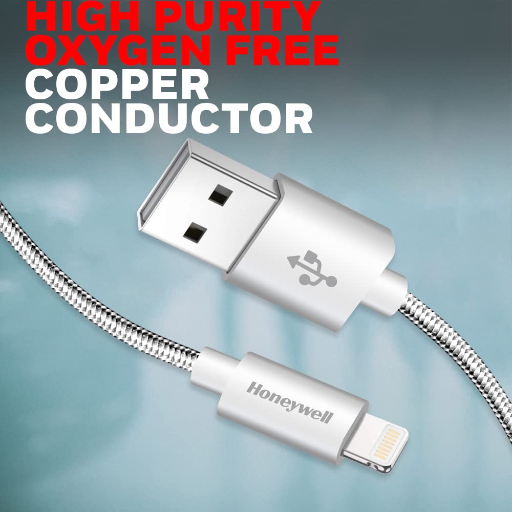 Honeywell Apple Lightning Sync and Charge Cable 1.2M (Silver) - Fast Charging & Data Sync for iPhone, iPad, iPod - Perfect for Home, Office, and Travel Use