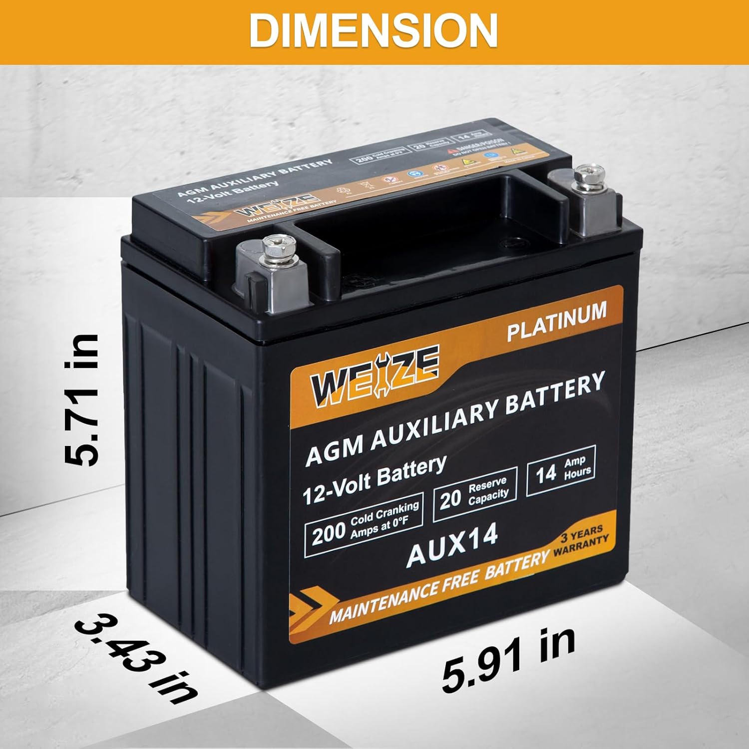 WEIZE Wise Series AGM AUX14 Auxiliary Battery - BCI Group 400, 200CCA Deep Cycle Battery for RV, Boat, Off-Grid & Solar Power Systems - Reliable Backup Power Solution