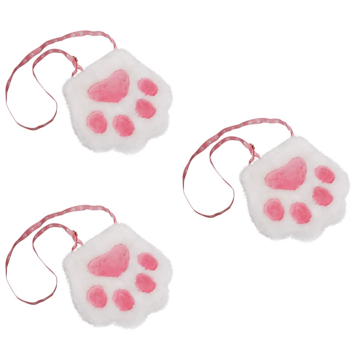 3 Pcs Plush Shoulder Bag - Cute Cat Paw Shaped Handbag for Women, Girls | Makeup Pouch, Travel Essentials, Gift Idea for Cat Lovers (Pink, Black, White)