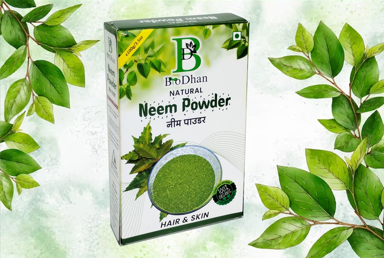 BioDhan Pure Neem Leaves Powder 100g - Organic Ayurvedic Treatment for Acne, Clear Skin & Healthy Hair | Natural Face Mask, Hair Care & Pigmentation Solution | Perfect for Daily Skincare & Holistic Beauty Routines