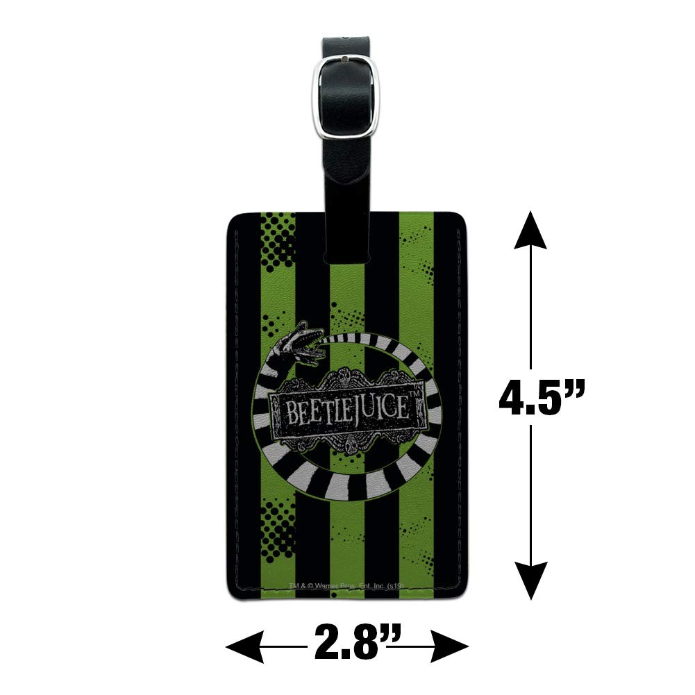 Beetlejuice-Inspired Rectangle Leather Luggage Tag - Durable Suitcase ID Card Holder for Travel Bags & Carry-Ons | Perfect for Vacation, Business Trips & Lost Luggage Identification