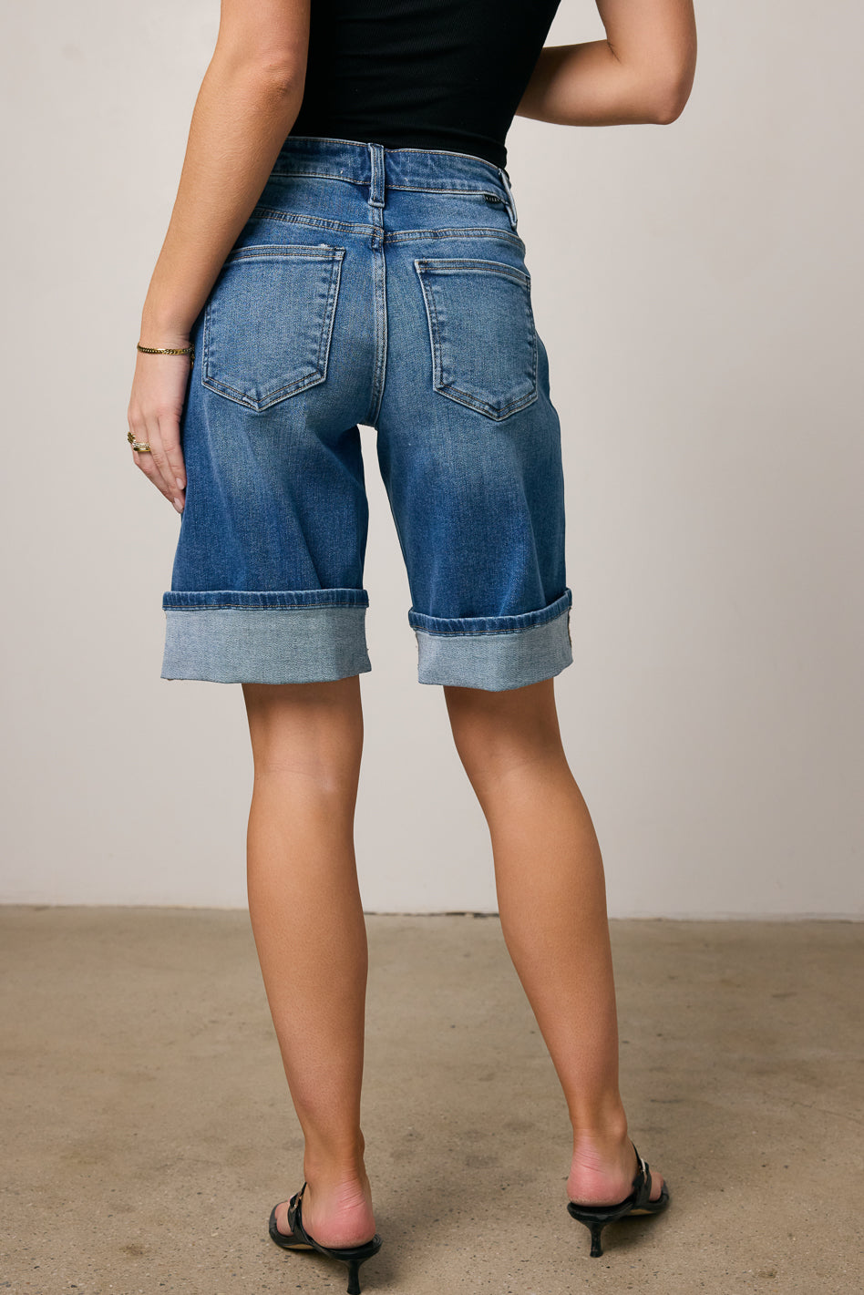 Gianna Women's Cuffed Bermuda Shorts - High Waist Denim Summer Shorts for Casual Wear, Beach & Vacation Outfits