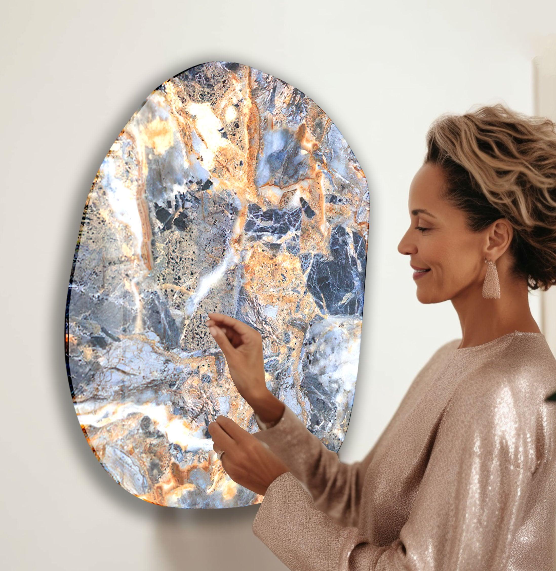 Blue Marble Printing Oval Glass Wall Art - Handmade Modern Home Decor for Living Room, Bedroom & Office - Perfect Gift for Housewarming & Holidays