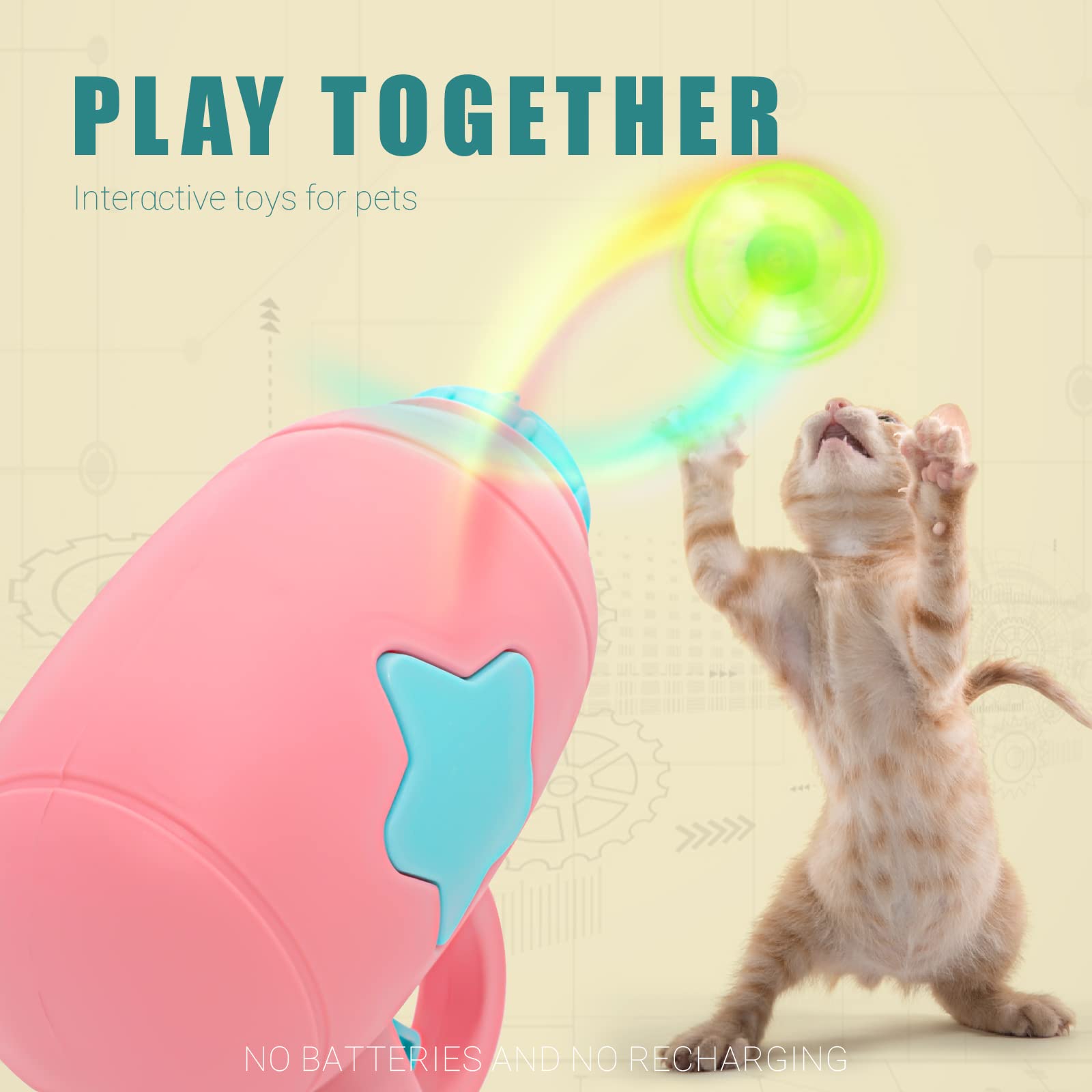 Interactive LED Cat Fetch Toy with Light-Up Spinning Top & 4 Propellers - Flying Disc Toy for Training, Hunting & Chasing - Perfect for Indoor Play & Exercise (Pink)