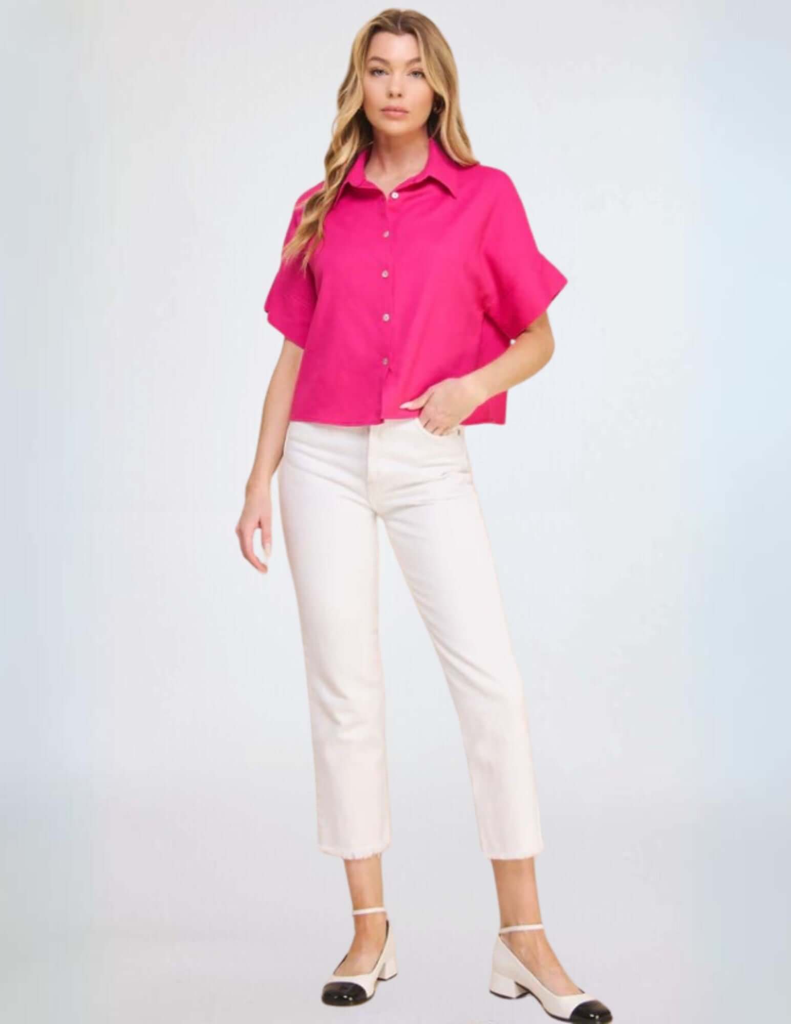 Amari Linen Blend Button Down Shirt for Women - Soft & Breathable Summer Blouse - Perfect for Office, Casual Outings & Beach Vacations