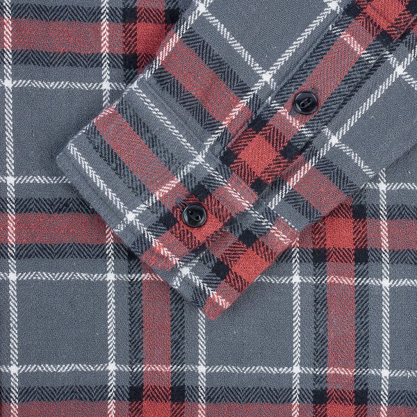 Iron Heart IHSH-375 Heavyweight 12oz Slub Flannel Shirt - Gray Herringbone Check for Men | Durable Workwear & Outdoor Activities