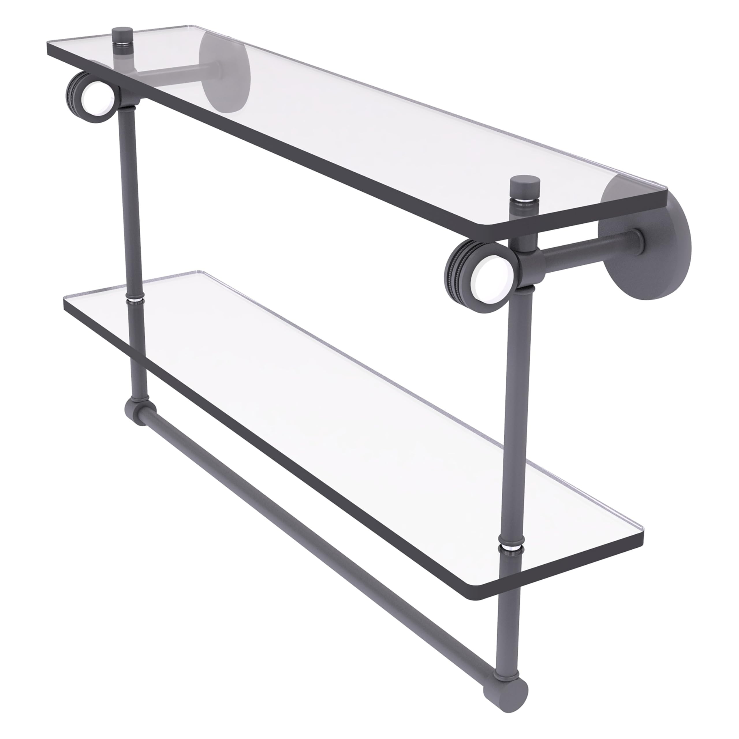 Allied Brass CV-2TBD-22-GYM 22 Inch Double Glass Towel Bar with Dotted Accents Shelf - Matte Gray Bathroom Organizer for Modern Home Decor | Perfect for Bathrooms, Spas & Luxury Resorts