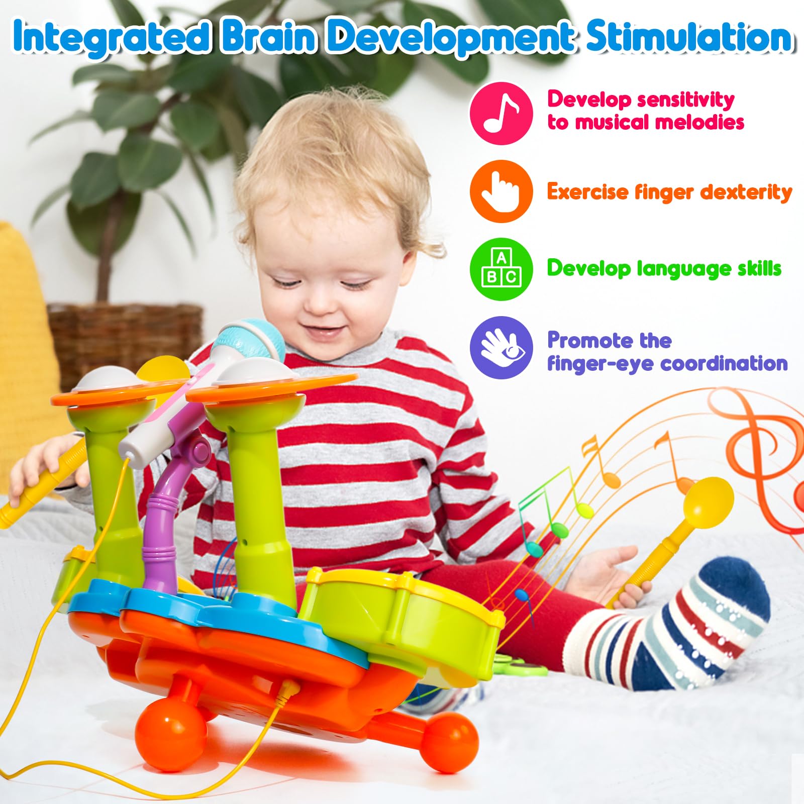 Best Toddler Drum Set for Kids Ages 1-3 | Musical Toy with Microphone | Birthday Gift for 1-2 Year Old Boys & Girls | Perfect for Early Childhood Music Development & Pretend Play
