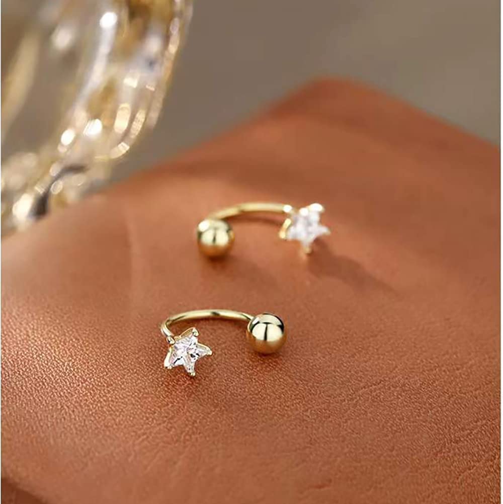 Reffeer Solid 925 Sterling Silver Star Half Hoop Earrings for Women & Teens – Open Huggie Hoops with CZ Stones & Ball Cuffs – Perfect for Everyday Wear, Parties & Gifts