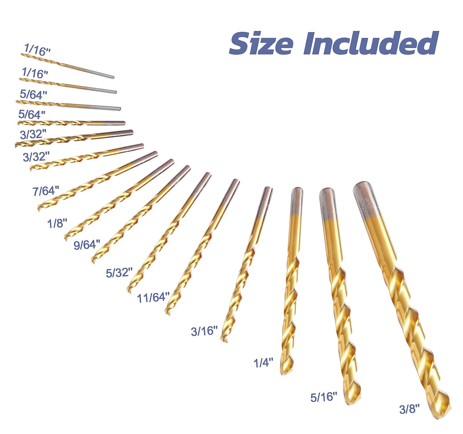 15-Piece Titanium Cobalt Twist Drill Bit Set with Storage Case - High Speed Steel Jobber Drill Bits (1/16