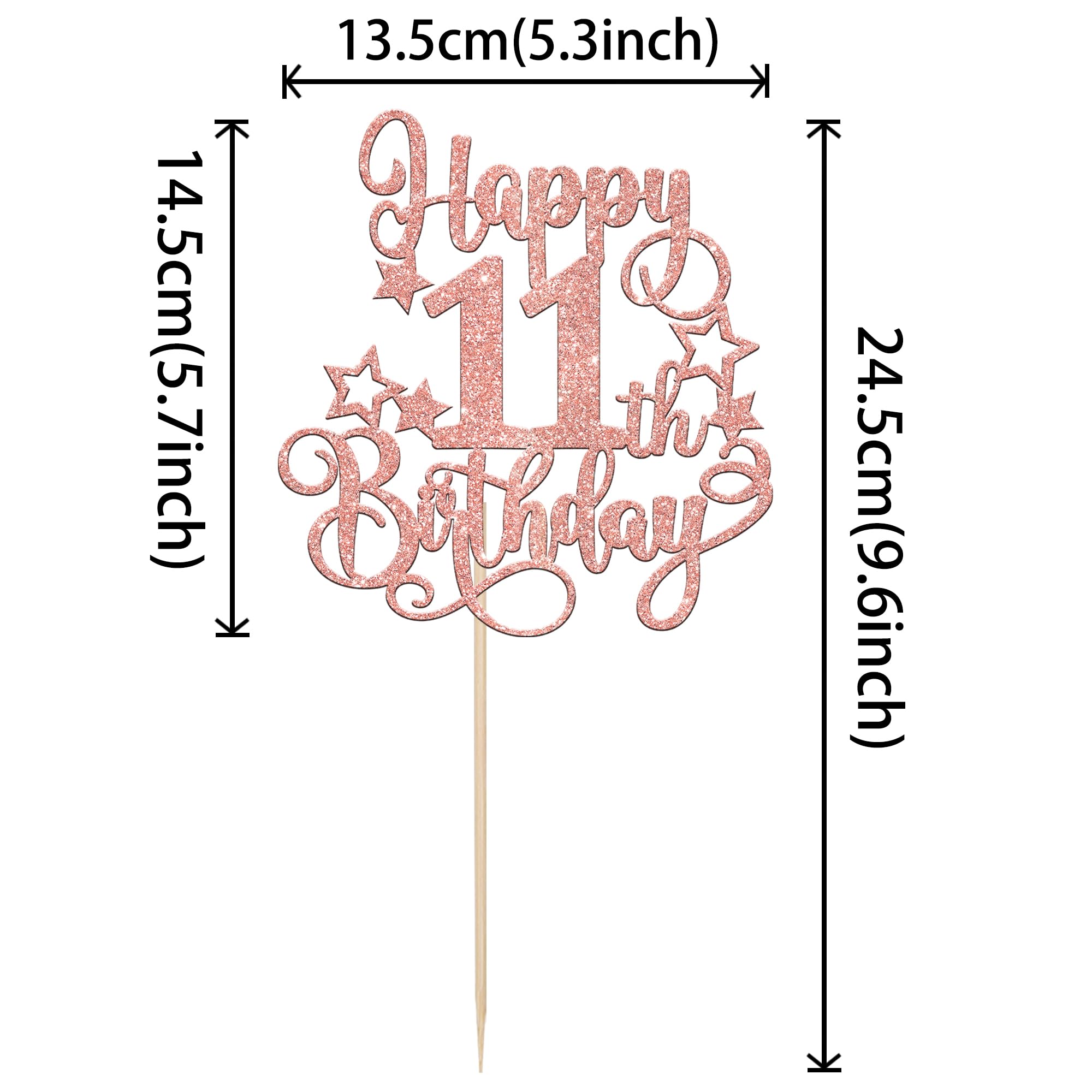 11th Birthday Cake Topper - Glitter 'Cheers to 11 Years' Cake Decoration for Happy 11th Birthday Party Supplies (Rose Gold) | Perfect for Birthday Cakes, Cupcakes, and Anniversary Celebrations