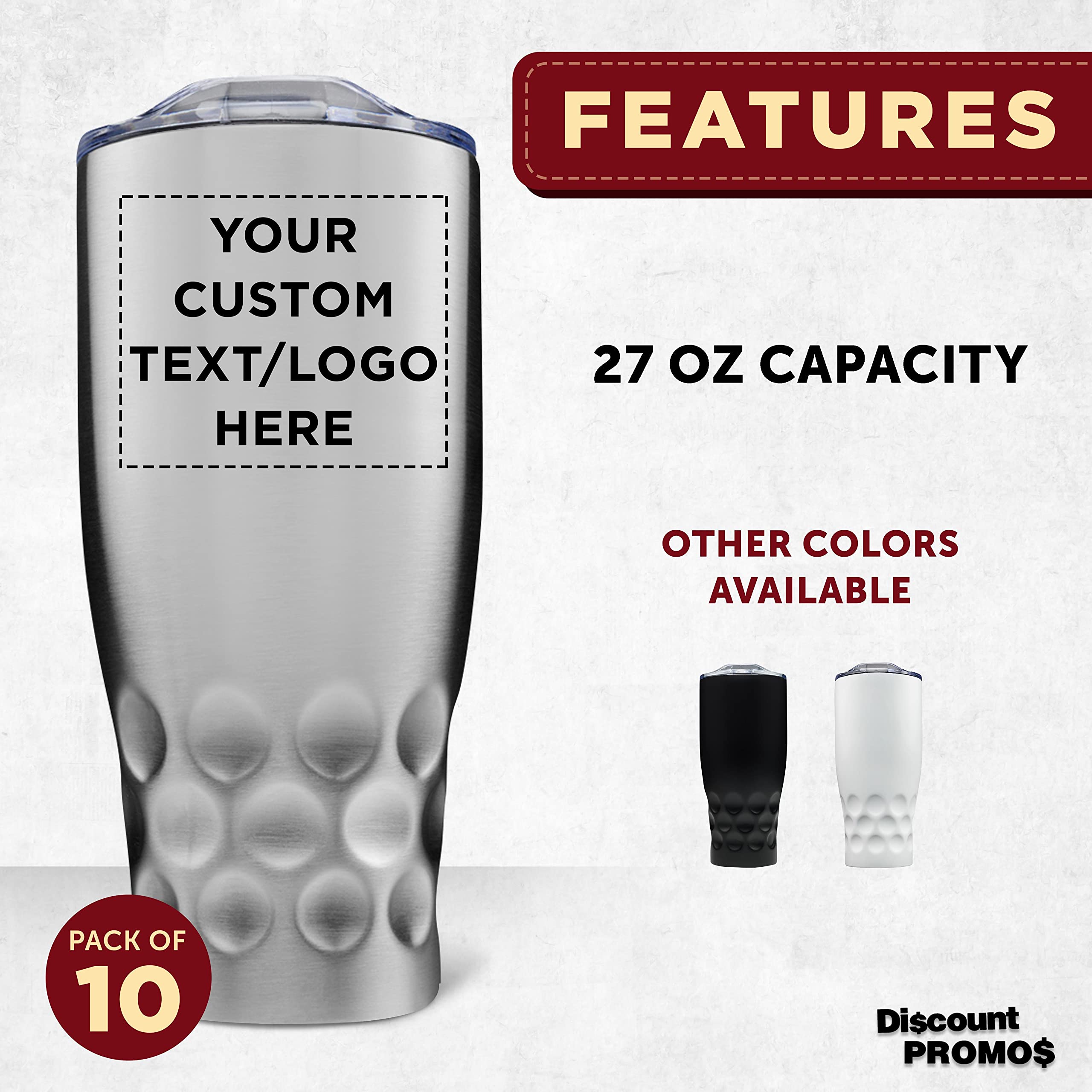 Custom Stainless Steel Tumblers 27 oz (Set of 10) - Double Wall Insulated Personalized Bulk Pack - Keeps Hot & Cold Beverages Perfect Temperature - Ideal for Coffee, Iced Tea, Smoothies, Office, Camping & Outdoor Activities - Silver