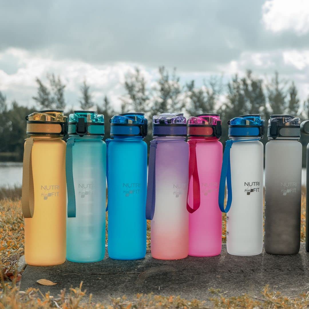 Nutrifit Green 32oz Motivational Water Bottle with Time Markings - BPA Free Leak Proof Sports Bottle for Gym, Workouts & Daily Hydration Goals