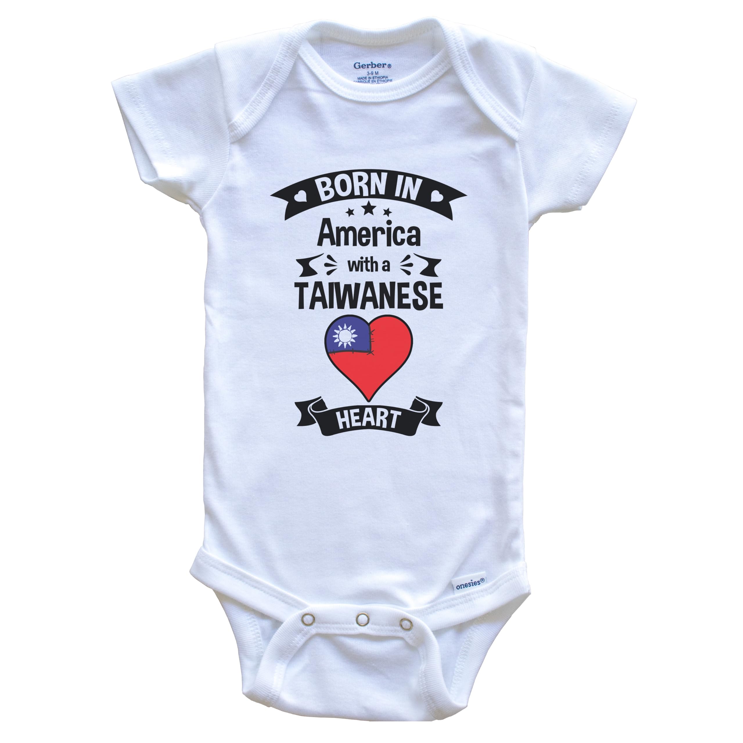 Born in America with A Taiwanese Heart One Piece Baby Bodysuit - Soft Cotton Infant Romper for Newborns & Toddlers - Perfect for Family Photos, Cultural Celebrations & Everyday Wear