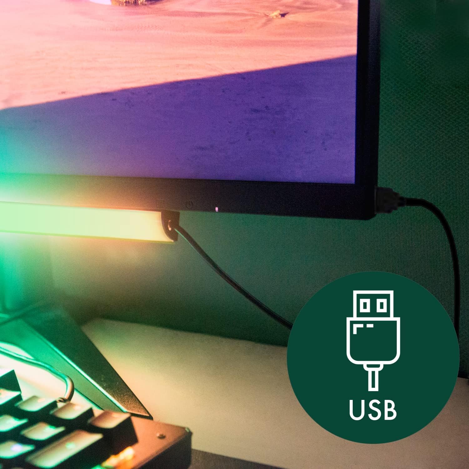 RGB Gaming Light Bar with Music Sync - 2-in-1 USB LED Desk Lamp for PC Monitor & TV, Remote & App Control, Dynamic Rainbow Effects - Perfect for Gaming Setup, Home Office & Room Decoration