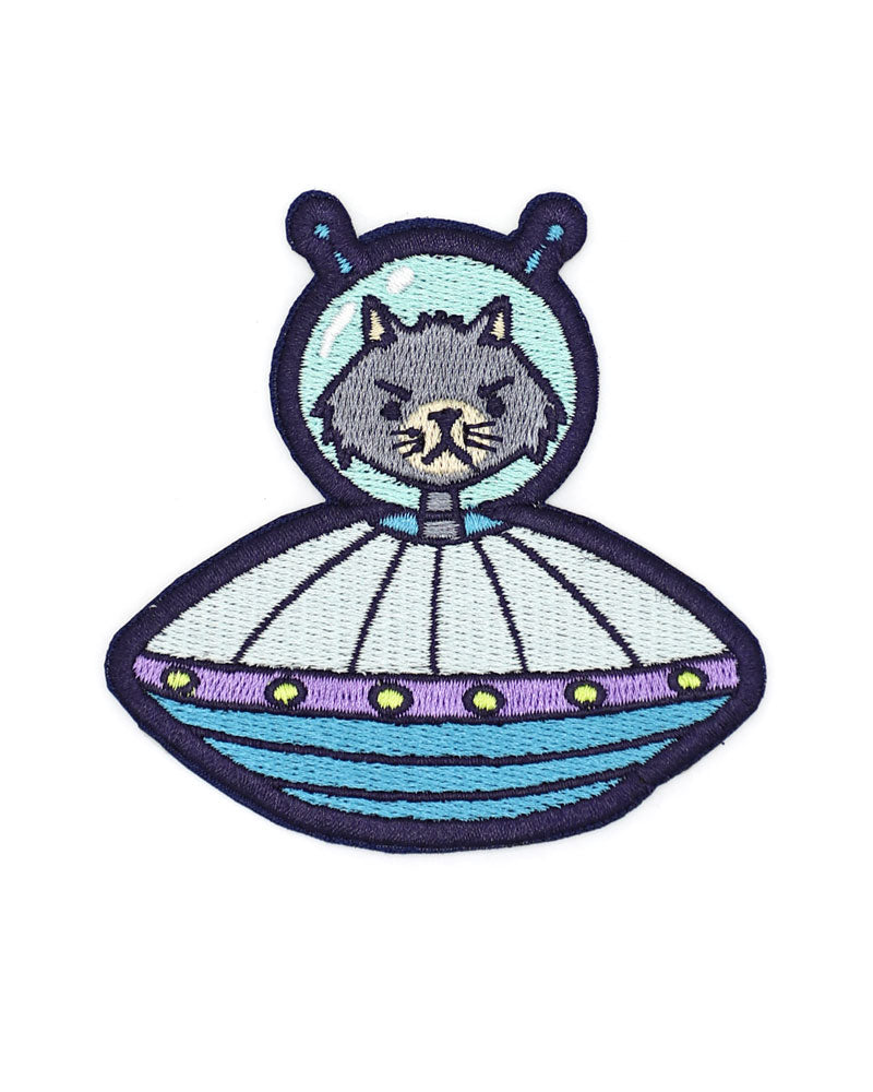Cat Alien UFO Spaceship Embroidered Iron-On Patch for Jackets, Hats & Backpacks - Fun Space-Themed Accessory for Cosplay & Costume Parties