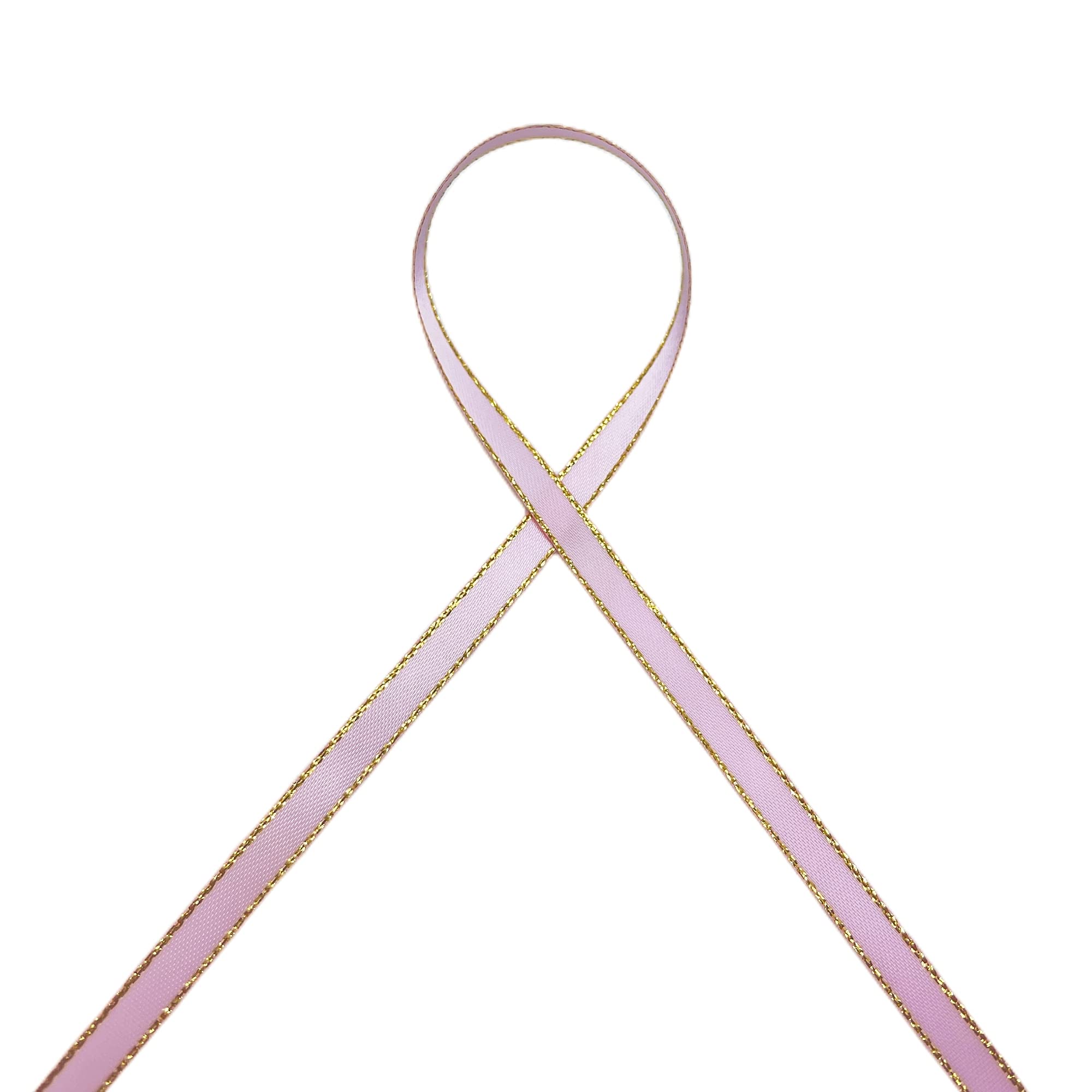 QIANF Pink Double Face Satin Ribbon with Gold Border - 1/4 Inch x 50 Yards - Perfect for Gift Wrapping, DIY Crafts, Hair Bows, and Wedding Decorations