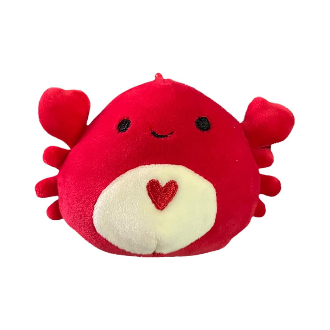 Squishmallows Official 3.5 Inch Plush Keychain - Carlos Crab Valentine Squad Clip On Bag Charm, Soft Stuffed Animal Toy for Backpacks, Purses & Gifts | Cute Collectible Accessory for Kids, Teens & Adults