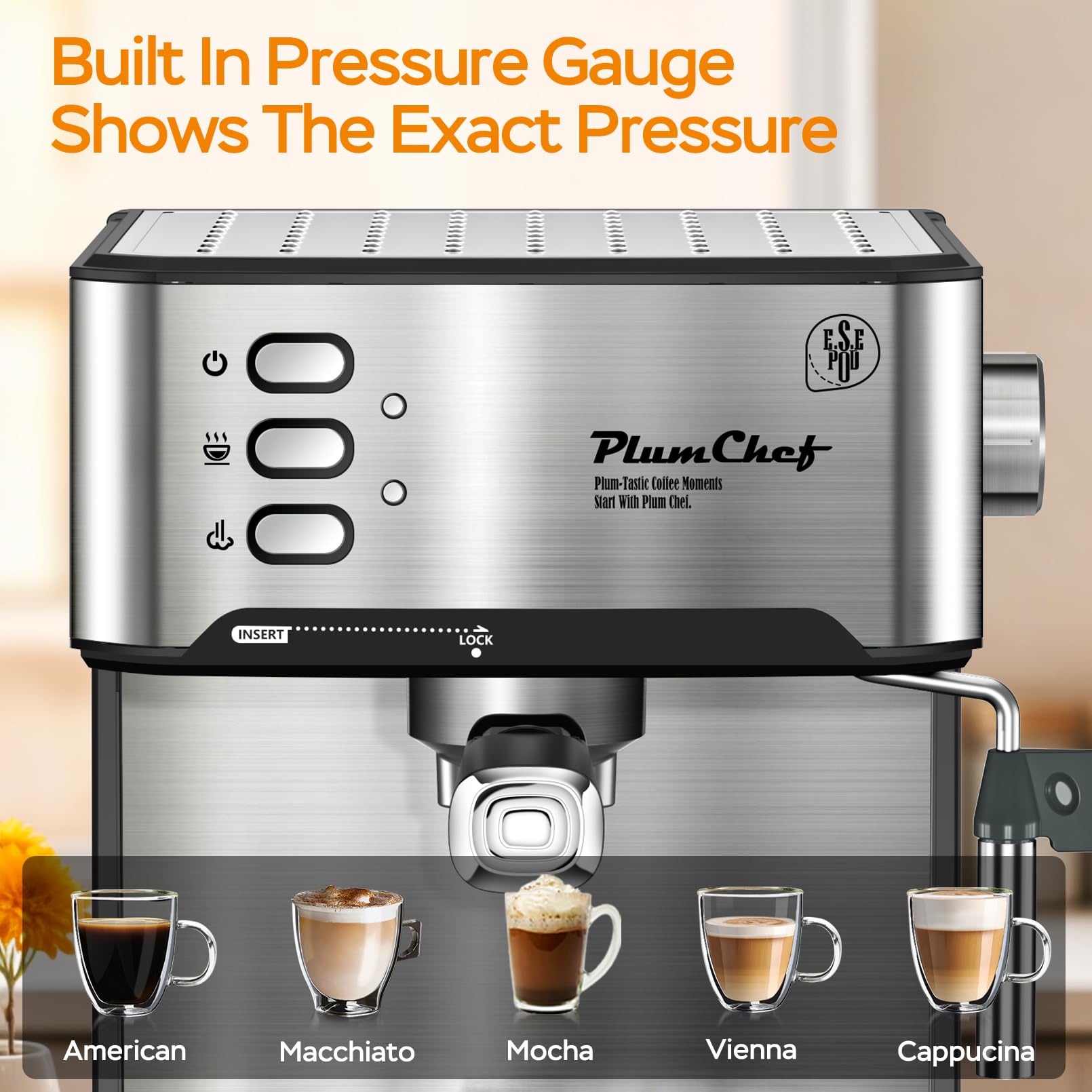 20 Bar Professional Espresso Machine with Milk Frother - Dual Shot & ESE Pod Compatible - 54oz Removable Water Tank - Perfect for Home Baristas & Coffee Enthusiasts - Silver (Ideal for Home Kitchens, Offices & Coffee Shops)