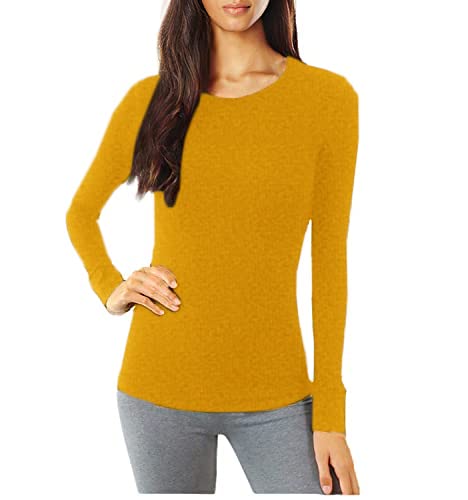 Pure Look Women's Long Sleeve Waffle Knit Stretch Cotton Thermal Underwear Shirt - Soft & Comfortable Base Layer for Winter, Fall & Outdoor Activities