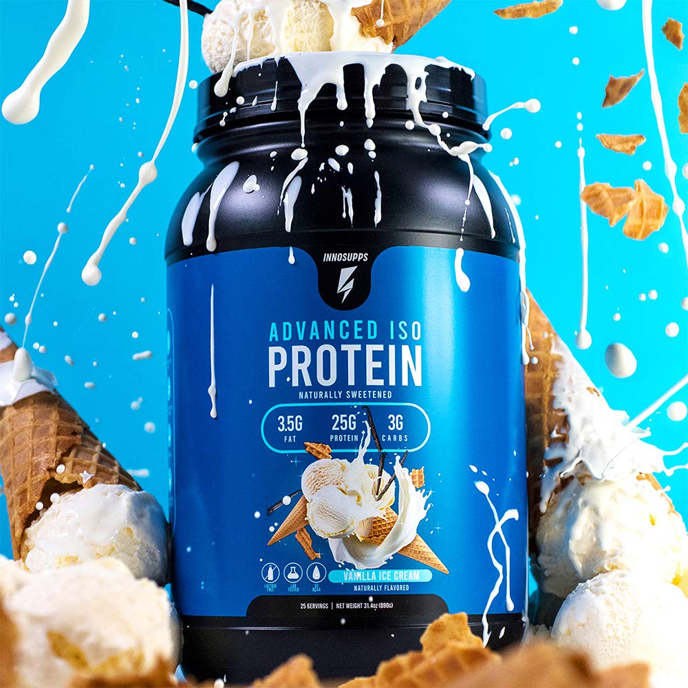 InnoSupps Advanced Iso Protein Powder - 100% Whey Isolate, Low Fat & Low Carb (25g Protein per Serving) | Hormone-Free, Gluten-Free, Soy-Free, No Artificial Sweeteners | Vanilla Ice Cream Flavor | Perfect for Post-Workout Recovery & Muscle Building