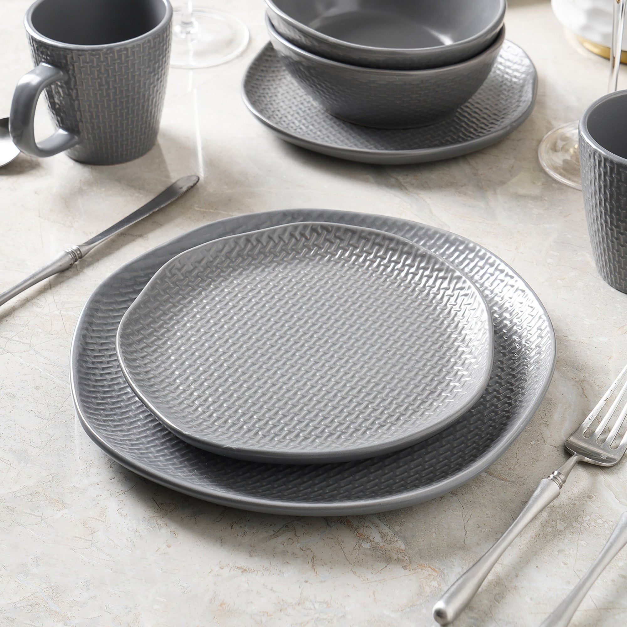 Premium Stoneware Dinner Plate Set - Durable Gray Ceramic Plates for Everyday Dining, Restaurant & Home Use