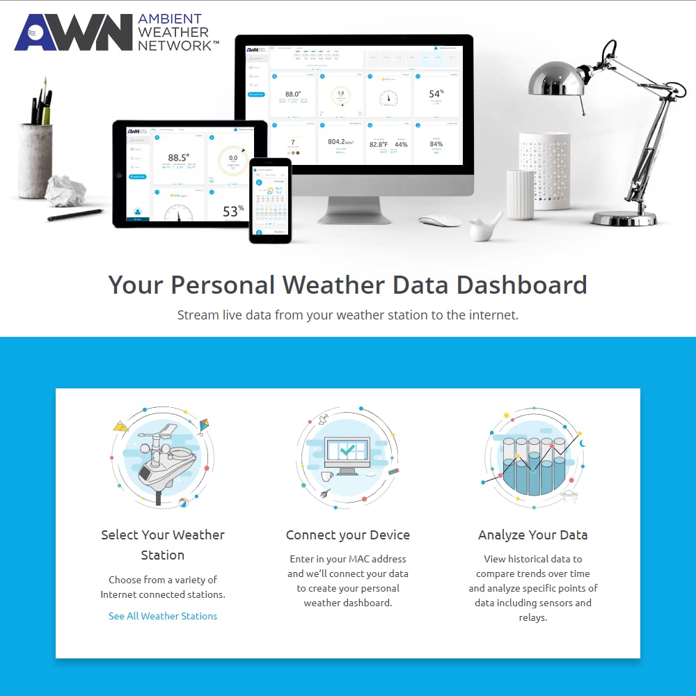 Ambient Weather WEATHERBRIDGE Universal WiFi IP Ethernet Server for Weather Stations - Real-Time Data Monitoring for Home, Office & Outdoor Use
