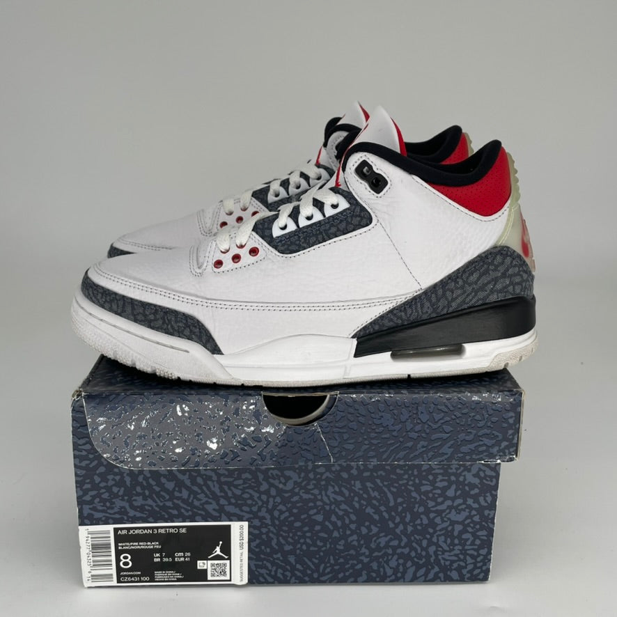 Original: AIR JORDAN 3 FIRE RED DENIM SIZE 8 CZ6431 100   Optimized: Air Jordan 3 Retro Fire Red Denim Men's Sneakers - Size 8 (CZ6431-100) - Authentic Basketball Shoes for Streetwear & Casual Outfits