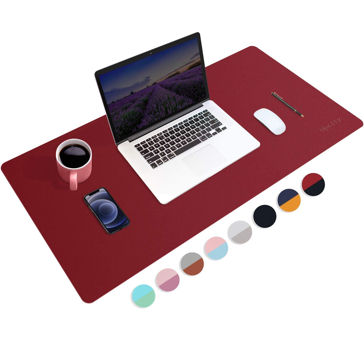 Upcity Dual Sided Desk Pad - 35.4 x 16.9 Inch Large Office Desk Mat, Ultra Thin PU Leather Waterproof Mouse Pad & Desk Blotter Protector for Writing, Work, Gaming - Home & Office Use (Red + Black) | Perfect for Computer Workstations, Study Desks & Professional Workspaces