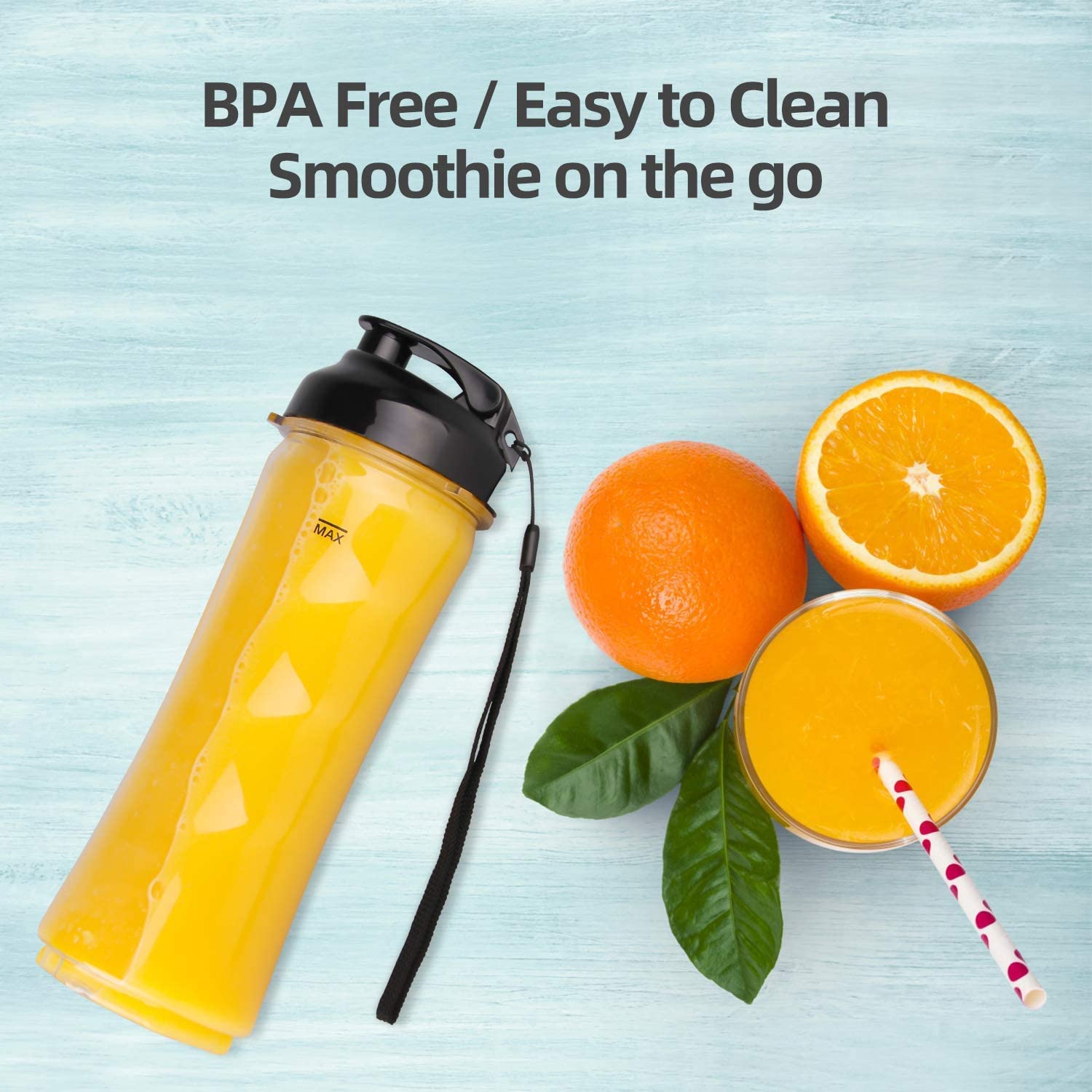 La Reveuse 300W Personal Smoothie Blender with 18oz BPA-Free Travel Bottle - Portable Light Blue Blender for Protein Shakes, Post-Workout Recovery & Healthy On-the-Go Smoothies